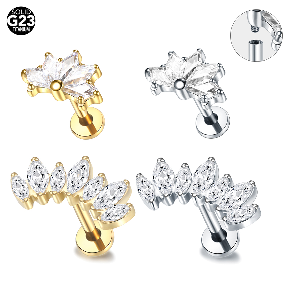 Zoor Body Jewelry - 1/5PCS Titanium Marquise Crystal Labret Ear