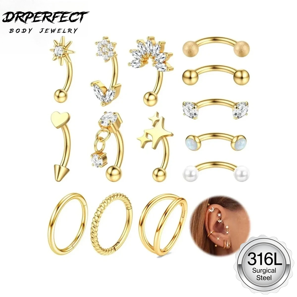 Drperfect 1PC Rook Eyebrow Pie - Rook Curved Barbell ulasan dan harga
