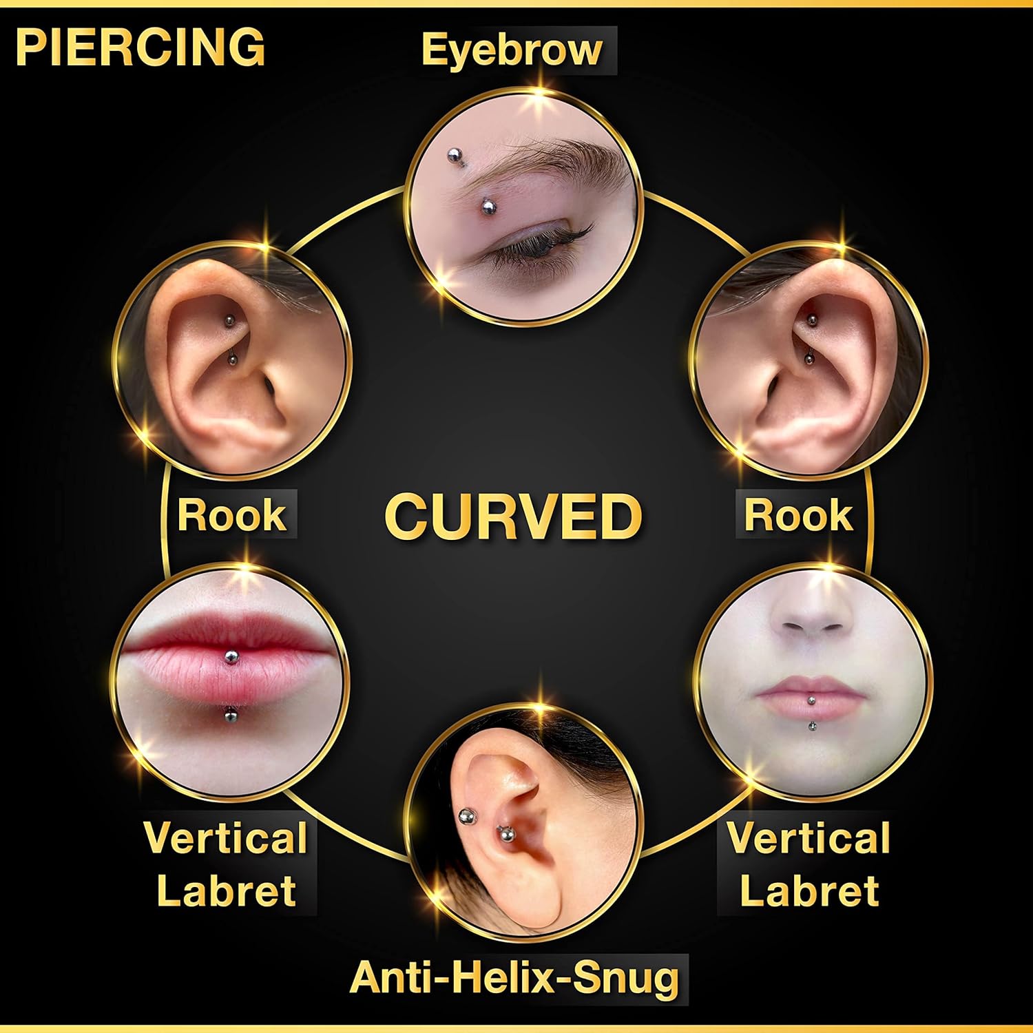 32pc/set Surgical Steel Curved - Rook Curved Barbell ulasan dan harga