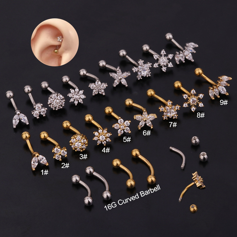 1PC Flower Crown CZ Eyebrow Ri - Rook Curved Barbell ulasan dan harga
