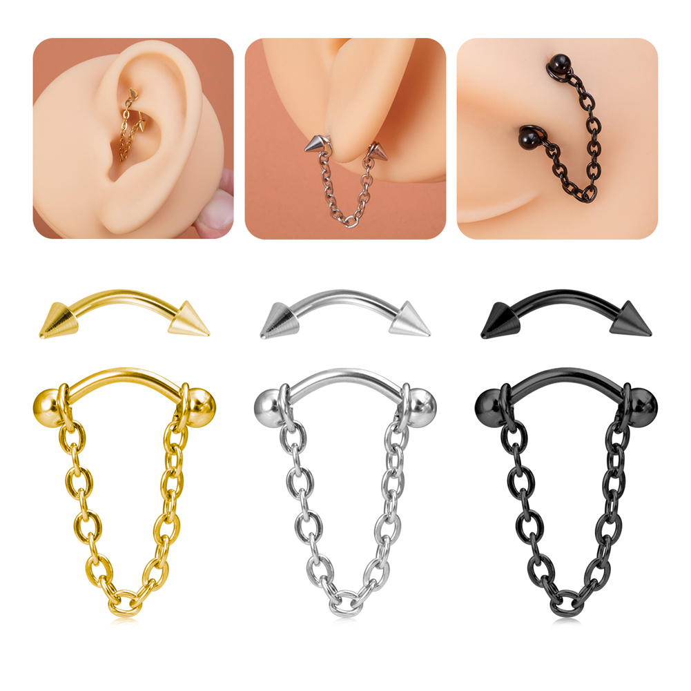 1pc Zircon Ball Cone Eyebrow P - Rook Curved Barbell ulasan dan harga