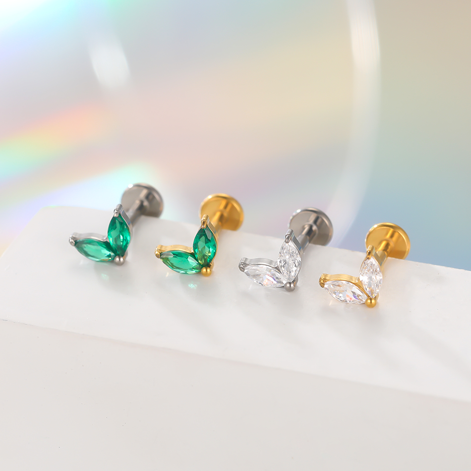 1pc Titanium White Green Zirco - Zoor Body Jewelry ulasan dan harga