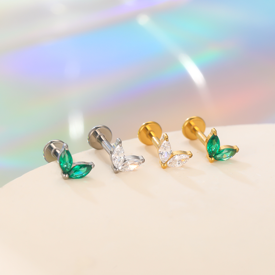 1pc Titanium White Green Zirco - Zoor Body Jewelry ulasan dan harga