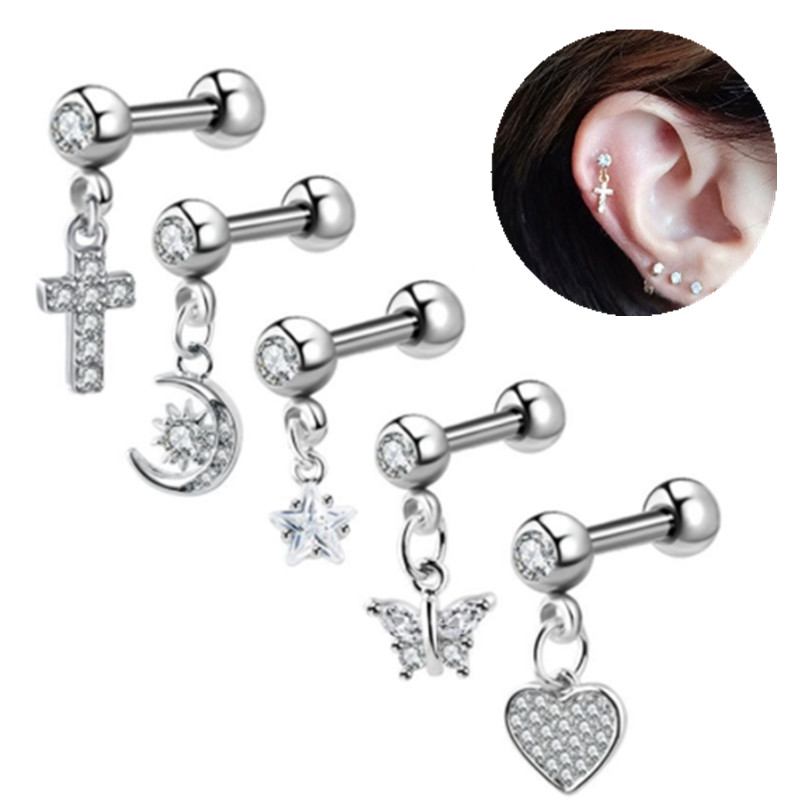 1PCS Moon Ear Cartilage Stud E - Rook Curved Barbell ulasan dan harga