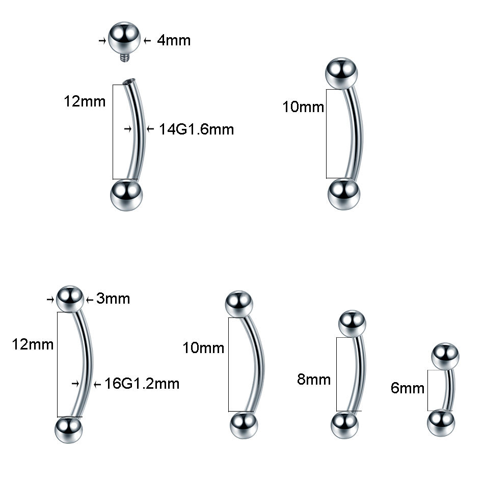 10Pcs/lot G23 Titanium Eyebrow - Rook Curved Barbell ulasan dan harga
