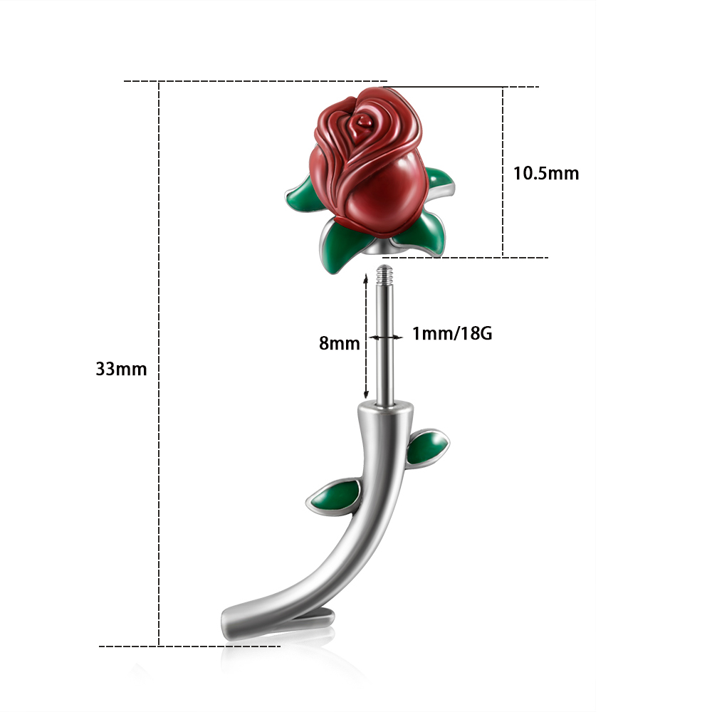 1PC Surgical Steel  Red Rose F - Rook Curved Barbell ulasan dan harga
