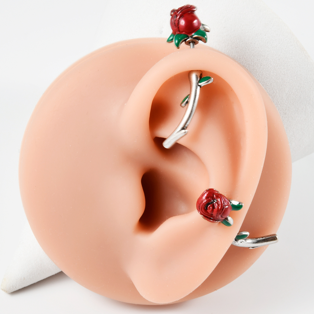 1PC Surgical Steel  Red Rose F - Rook Curved Barbell ulasan dan harga
