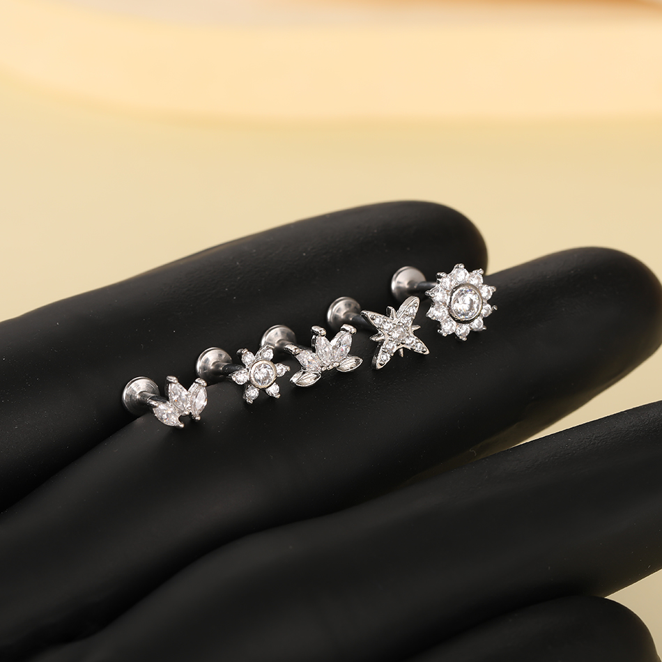 1Pc Stainless Steel Flower Zir - Zoor Body Jewelry ulasan dan harga